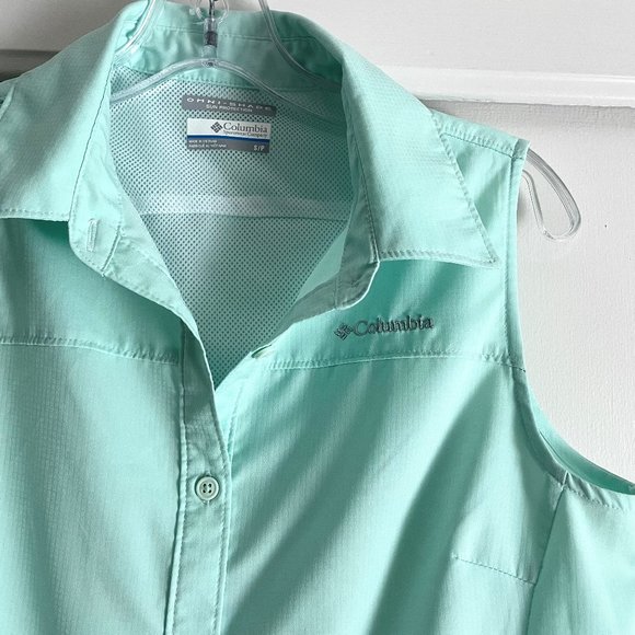 Columbia Green Omni Shade Sun Protection Sleeveless Button Down Blouse Top S - Picture 5 of 10